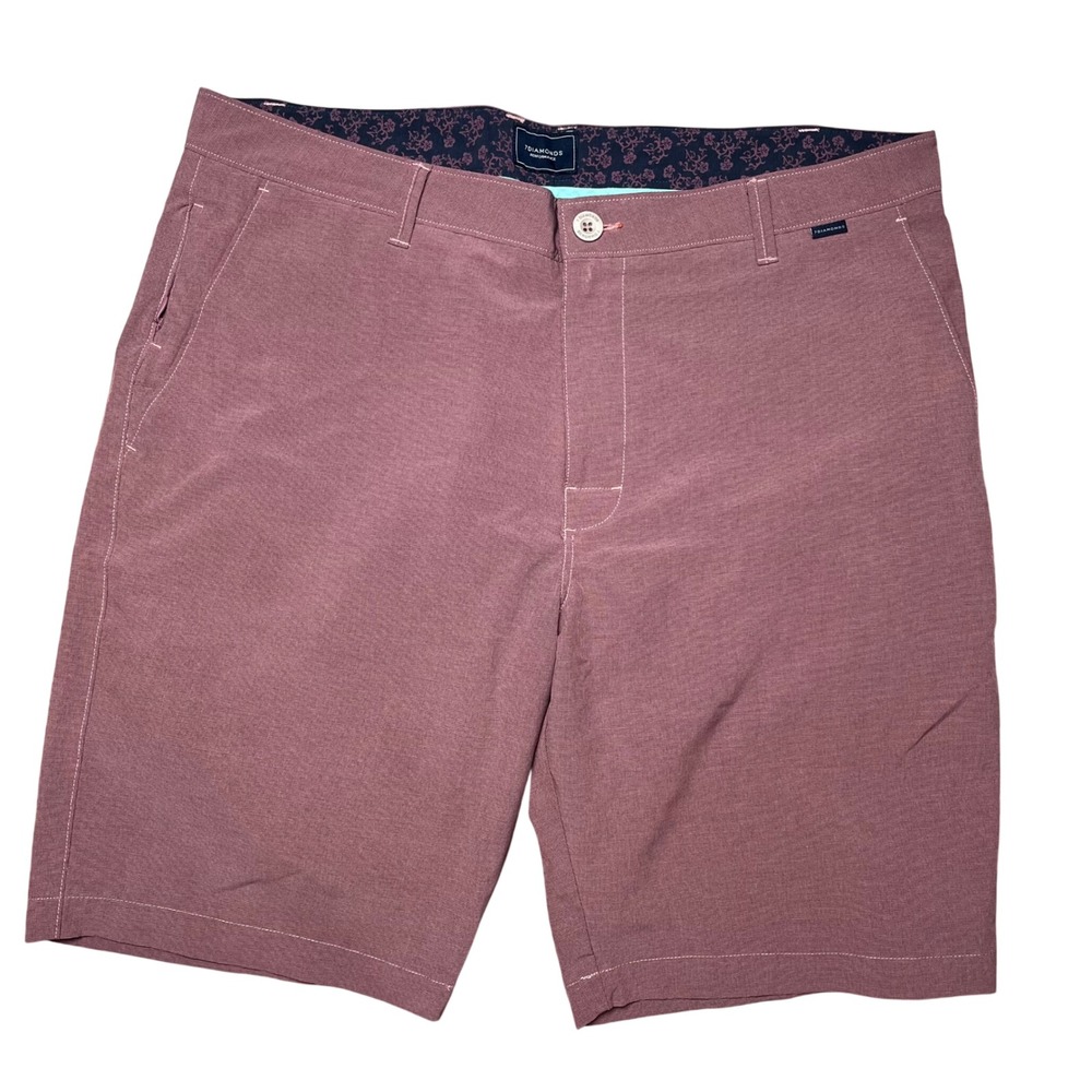 7 Diamonds Performance Shorts Men 36 Mauve Pink Stretch Golf Chino Zipper Pocket